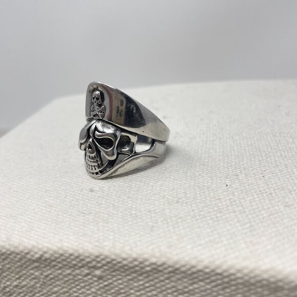 Pirate Skull Ring Stainless Steel Size‎ 9 Biker Goth Punk Metal Silver-Tone - Picture 2 of 8
